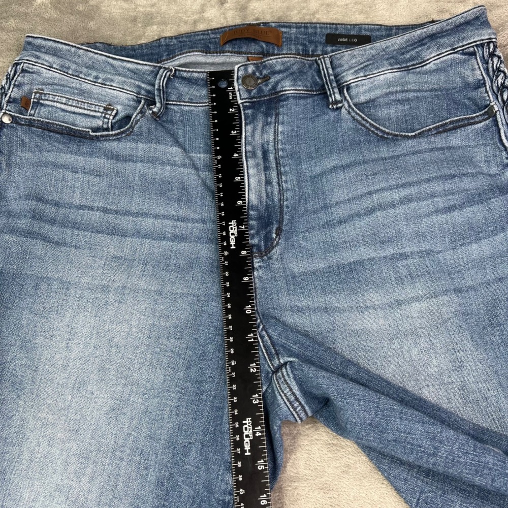 Judy Blue Wide Leg Jeans Womens 22W Blue Braided Side Stretch Cropped Denim - Picture 9 of 14